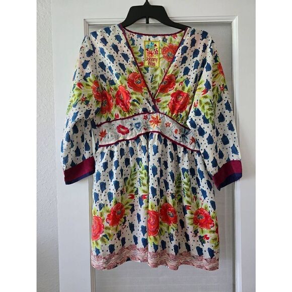 Women's‎ Johnny Was Silk Embroidered Floral Top Tunic Dress Size Medium - Picture 1 of 13